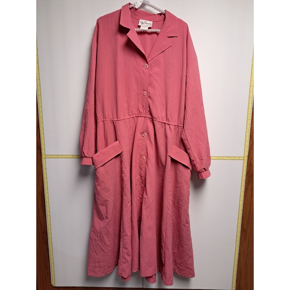 Vintage Womens Pink, Long Sleeved Shirt Dress With Belt. Missing‎ One Belt Loop.